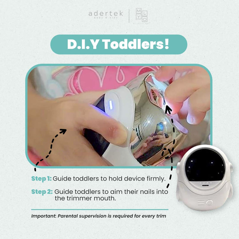 18mo toddler can trim their own fingernails with MyLO Astronaut Electric Nail Clipper!