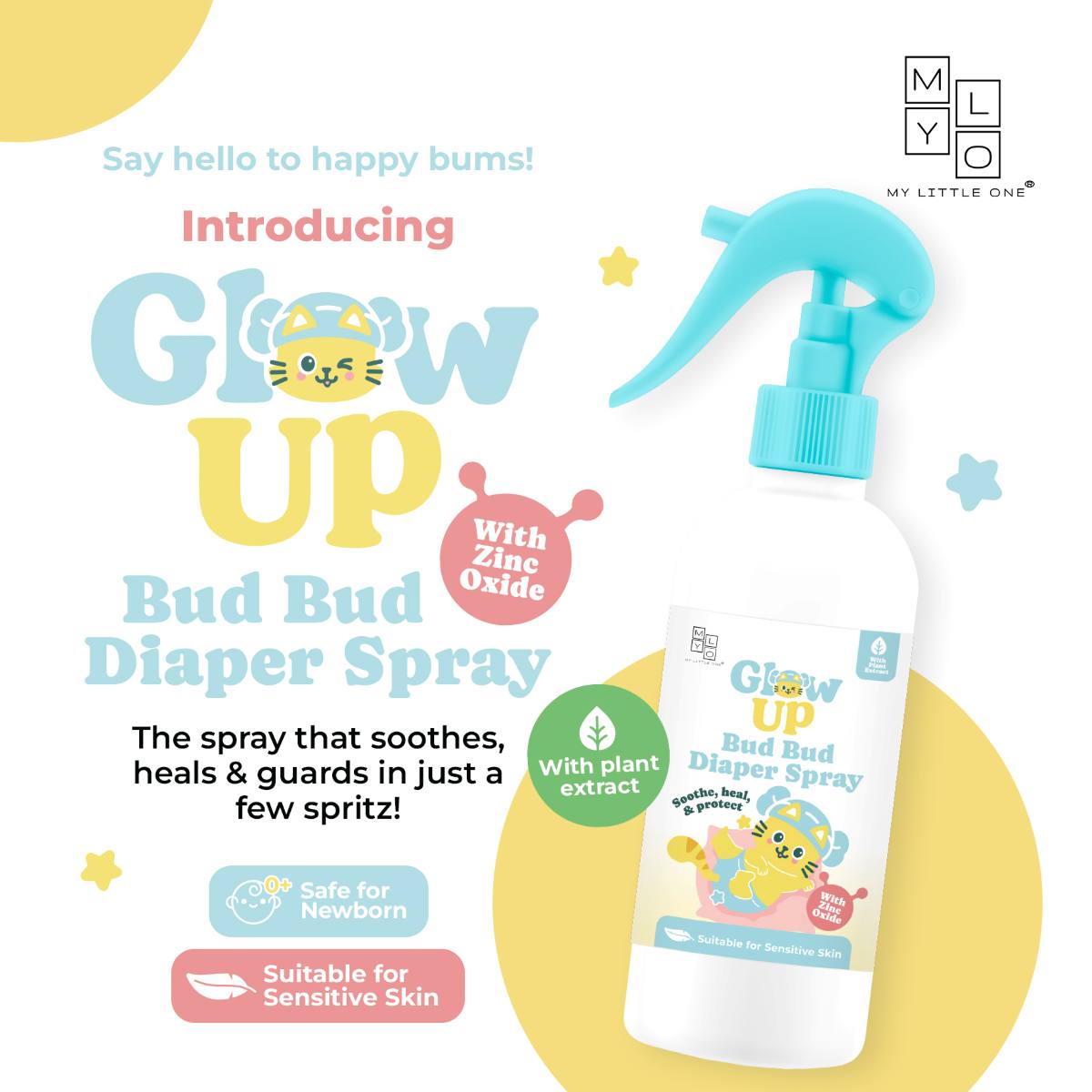 MyLO Glow Up Bud Bud Diaper Spray no rub hands free diaper rash protection