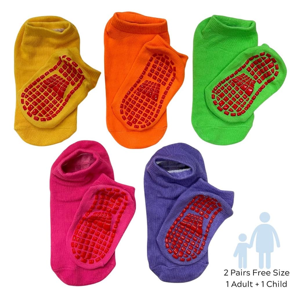 Indoor Playground Anti-Slip Socks (2pairs - 1 Adult & 1 Child - Random Colour)