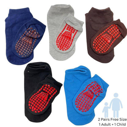 Indoor Playground Anti-Slip Socks (2pairs - 1 Adult & 1 Child - Random Colour)