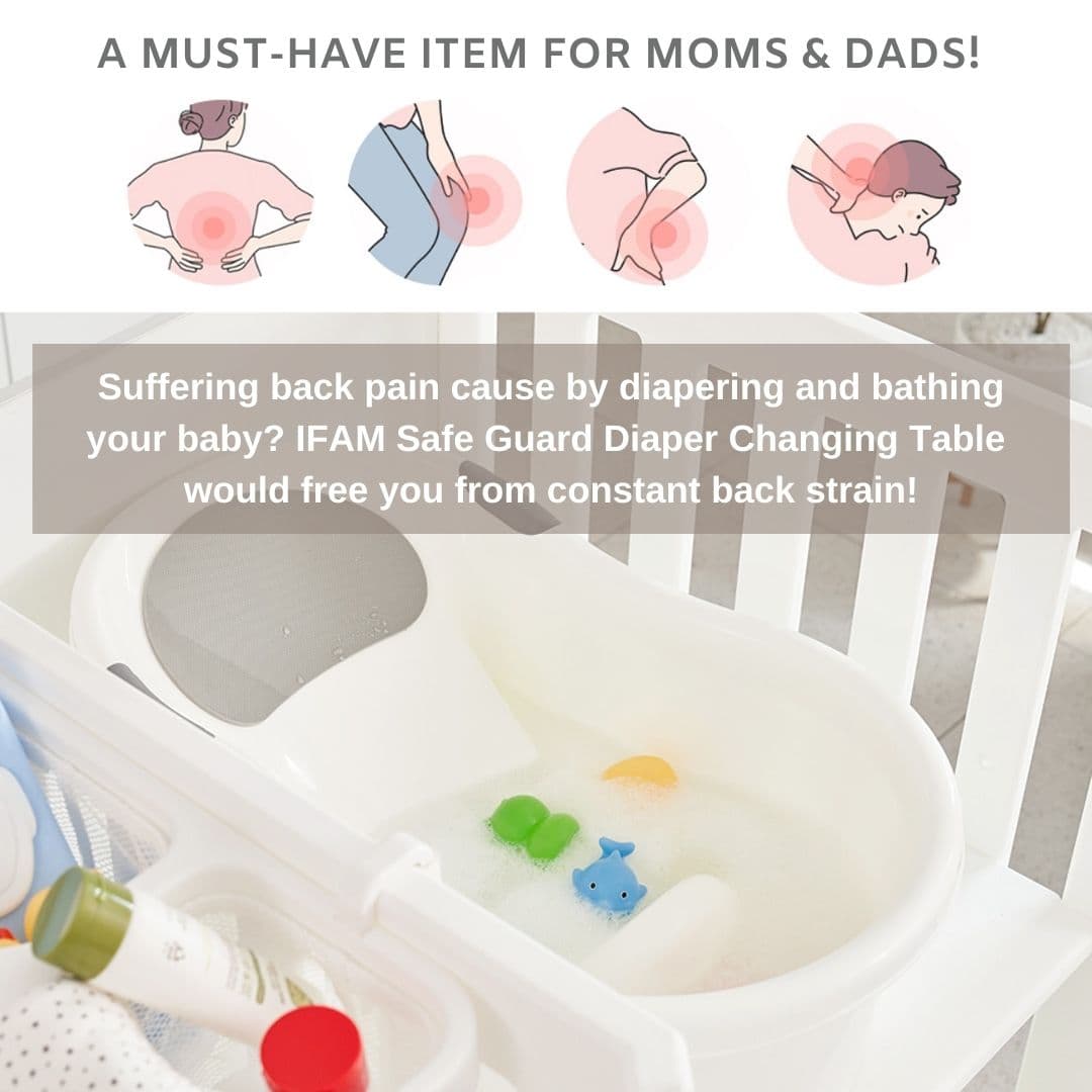 A perfect diaper changing table for parents who suffering constant back strain from showering and diaper changing baby