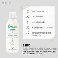 Ecover ZERO All Purpose Cleaner formulated without fragrance, enzyme, colouring to minimize risk of allergies