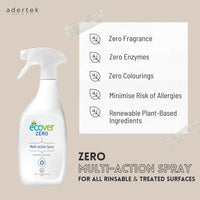 ECOVER ZERO Multi Action Spray specially formulated without fragrances, enzymes, colouring to minimise risk of allergies