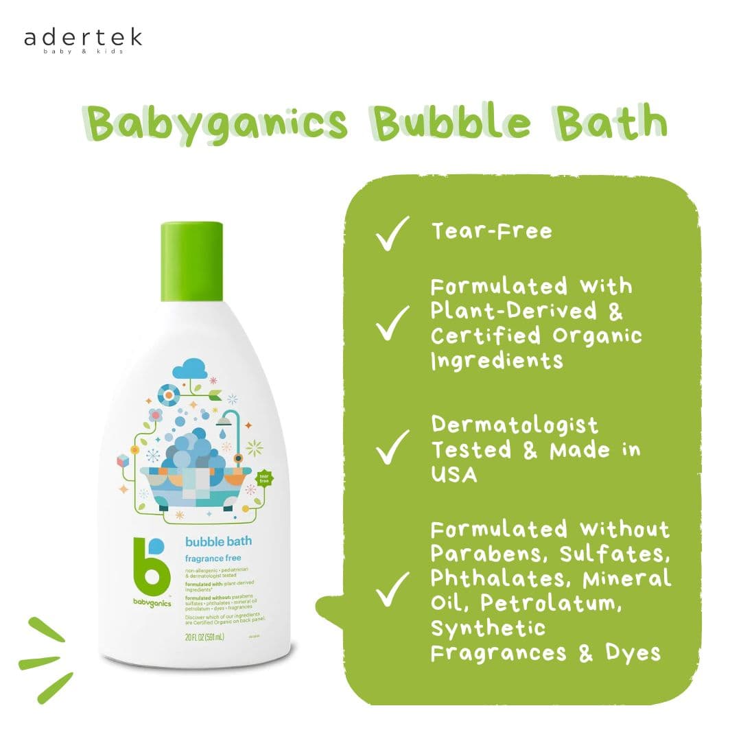 Babyganics Bubble Bath are tear-free, dermatologist tested and made in USA