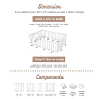 Product Dimension and Components for Birch Baby Play Yard